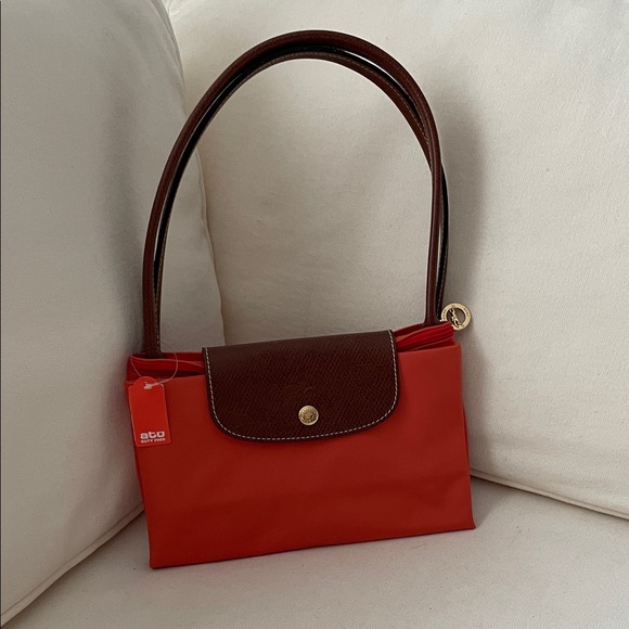 Longchamp Red and Brown Shoulder Bag - Picture 1 of 4
